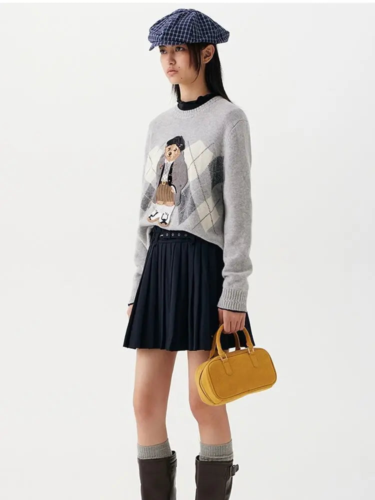 High Street Luxury French Ladies Embroidery Bear Knitted Pullover Sweater For Women Fashion Casual Knitwear Tops Pull Femme