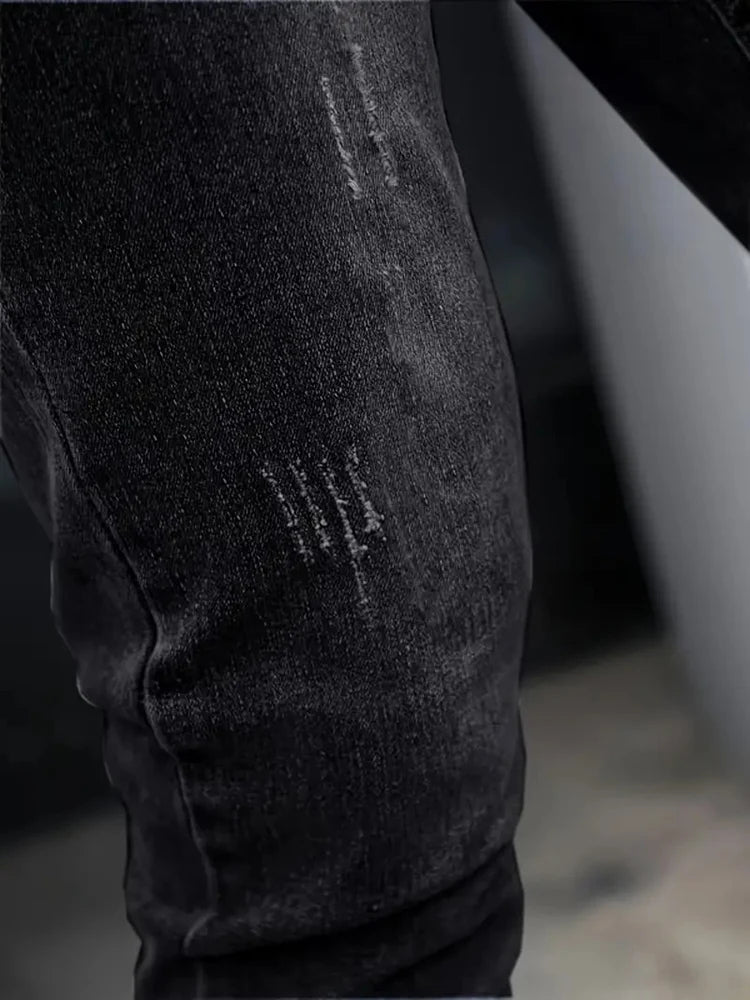 Men's Slim Four-Season Washed Fashion Jeans Stretch Slim Fit Light Blue Gray Black Casual Denim Pants