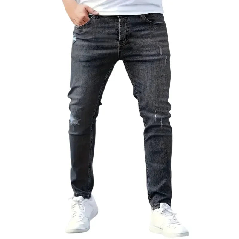 Men's Stretch Slim Fit Jeans Zipper Casual Streetwear Pants Classic Black Blue Skinny Trousers Designer Denim Clothes