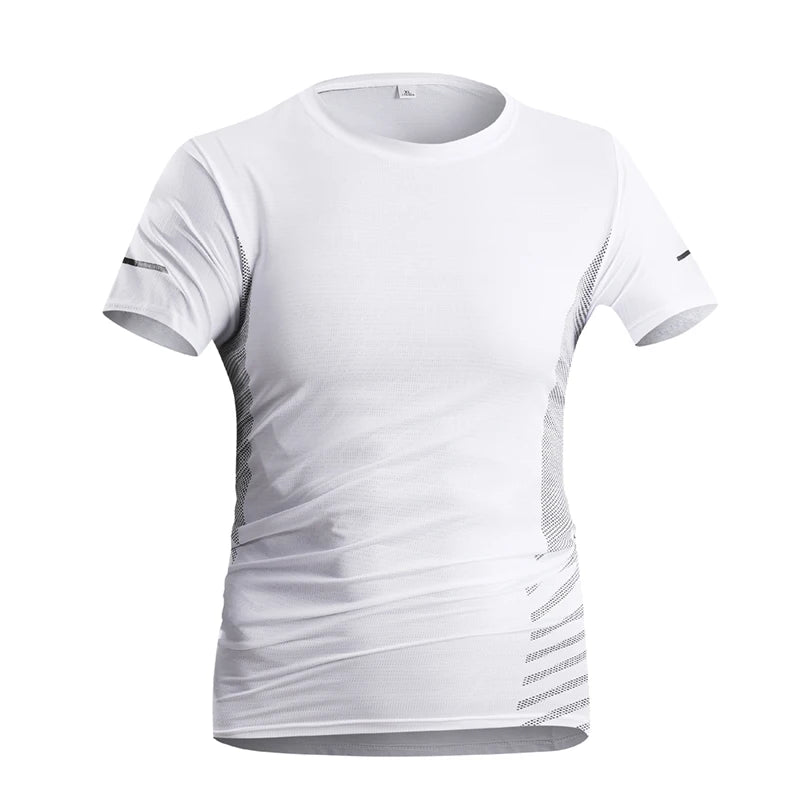 T-shirt Men Summer Ice Silk Thin Top Reflective Printing Quick Dry Short Sleeve Breathable Fitness Sports T-shirt 5XL