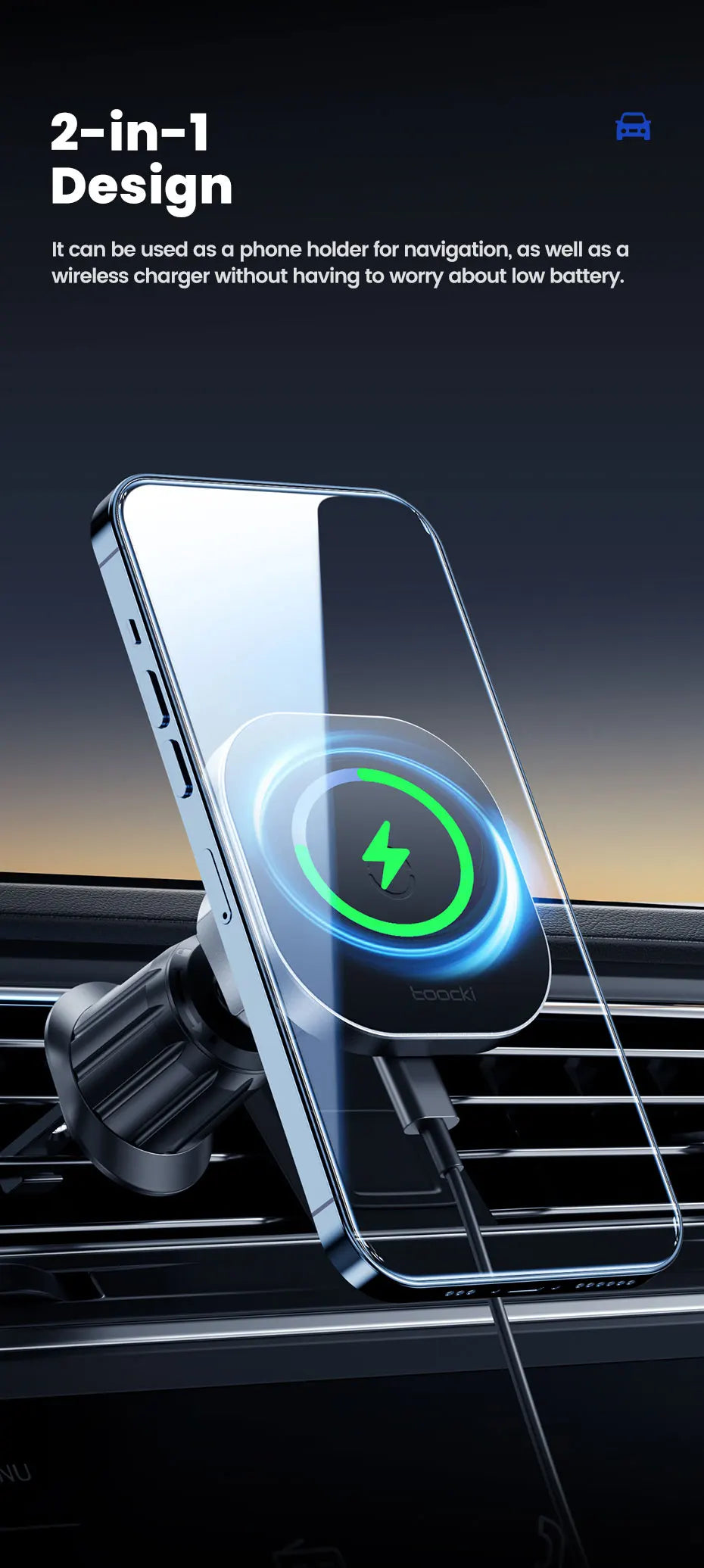 RENOWEARS Magnetic Car Wireless Charger Car Phone Holder Air Outlet 15W Fast Charging Charger in Car For iPhone 15 14 13 12 Pro Max