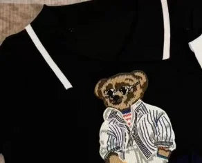 Cartoon Bear Thin Knit Pullover Women 2026 New Summer Short Sleeve Sweater Jumper Cropped Tops Fashion Women's Clothes