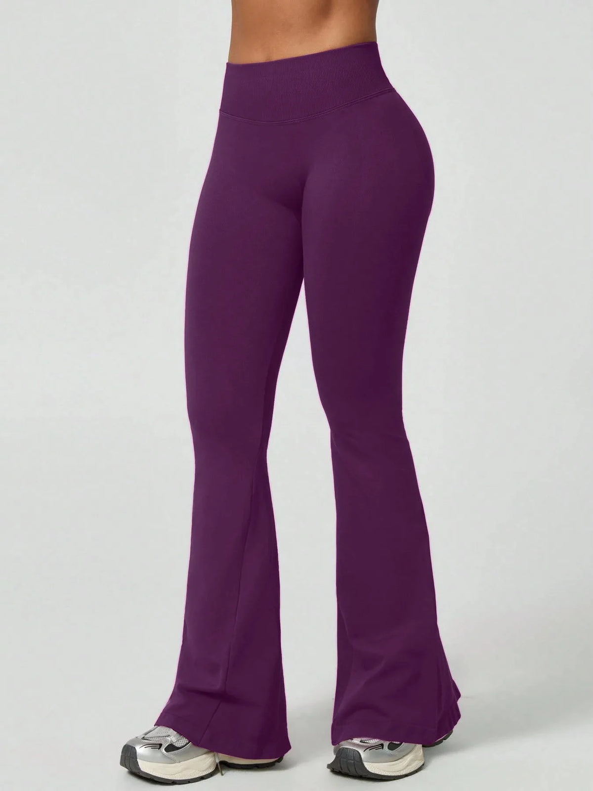 Women's High Waist Flare Yoga Pants Solid Seamless Wide Waistband Wide Leg for Gym Running Workout