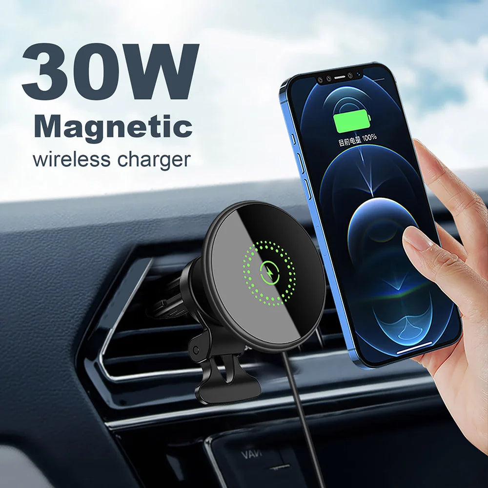 NEW 30W Magnetic Car Wireless Charger Air Vent Holder for iPhone 12 13 14 15 Pro Max Mini Fast Car Charging Phone Stand Chargers