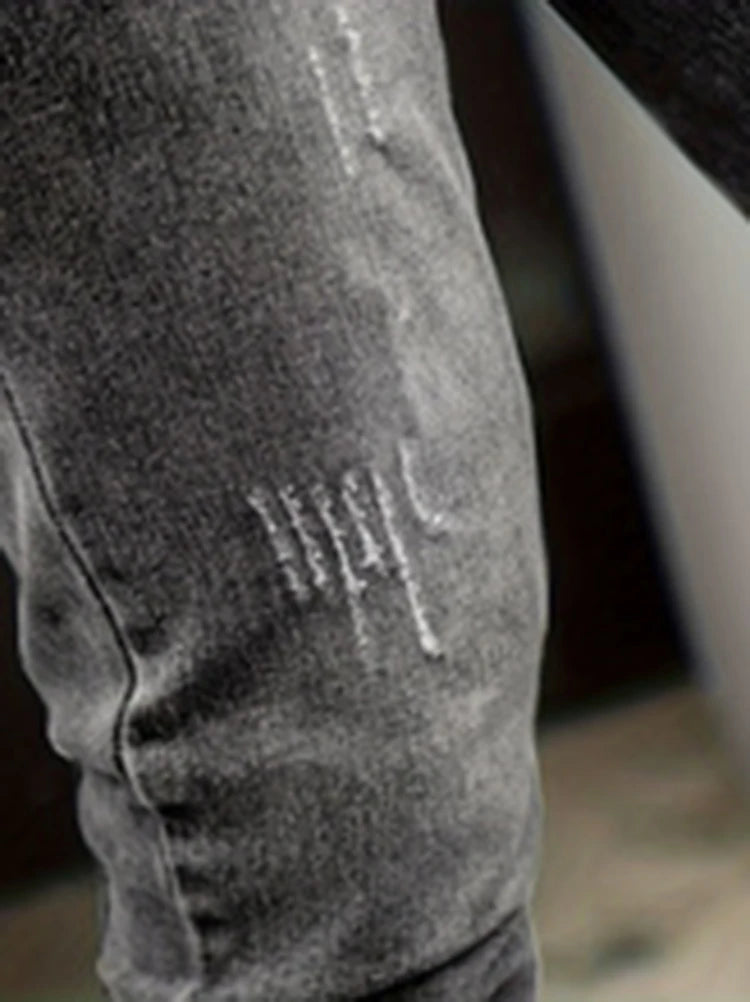Men's Slim Four-Season Washed Fashion Jeans Stretch Slim Fit Light Blue Gray Black Casual Denim Pants