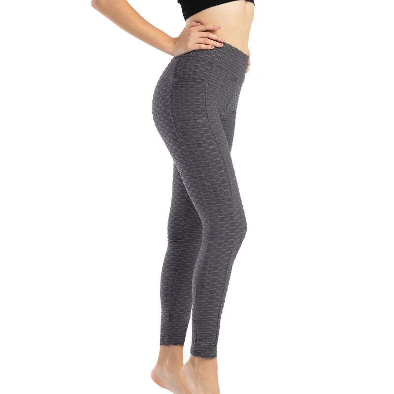 Leggings Women Fashion Pocket Bubble Pants Stretchy Slim Leggings Gym Running Cycling Fitness Pants High Waist Hip Lift Leggings Female