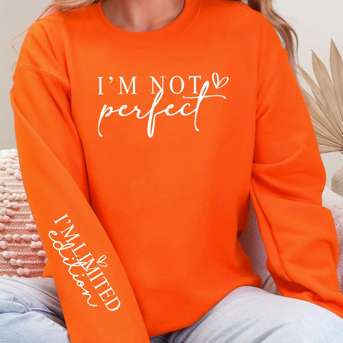 I'M Not Perfect Text Design Pullovers Unisex Y2K Fleece Sweatshirts O-Neck Autumn Top Warm Breathable Sweatshirt Casual Clothes