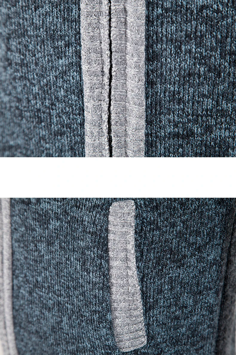 Sweater Coat Knit Jumpers Fleece Warm Jacket Korean Mock Collar Patchworked Zip Windbreaker Men's Overcoat