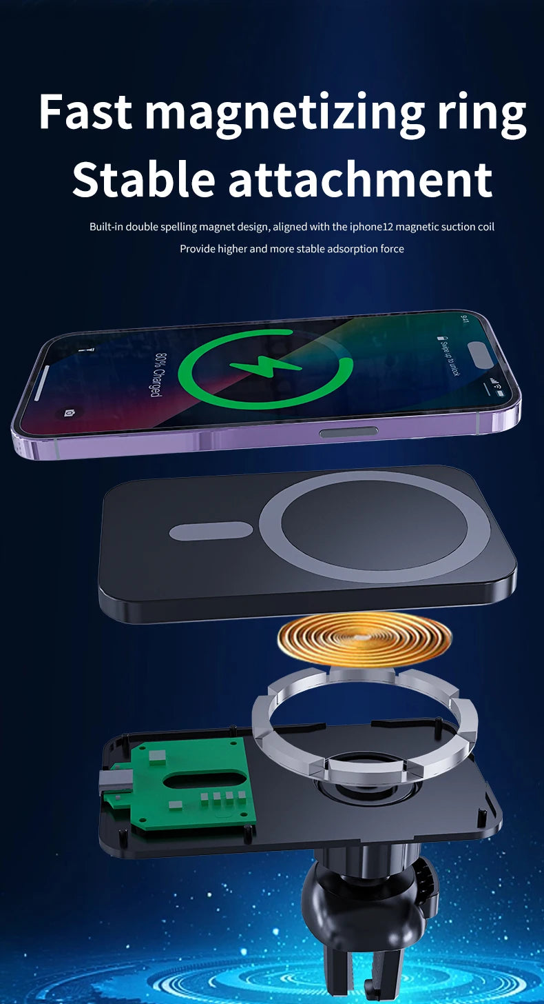 30W Magnetic Wireless Car Charger For MagSafe iPhone 16 15 14 13 Pro Max Xiaomi Samsung Xiaomi Air Vent Clip Phone Holder Stand