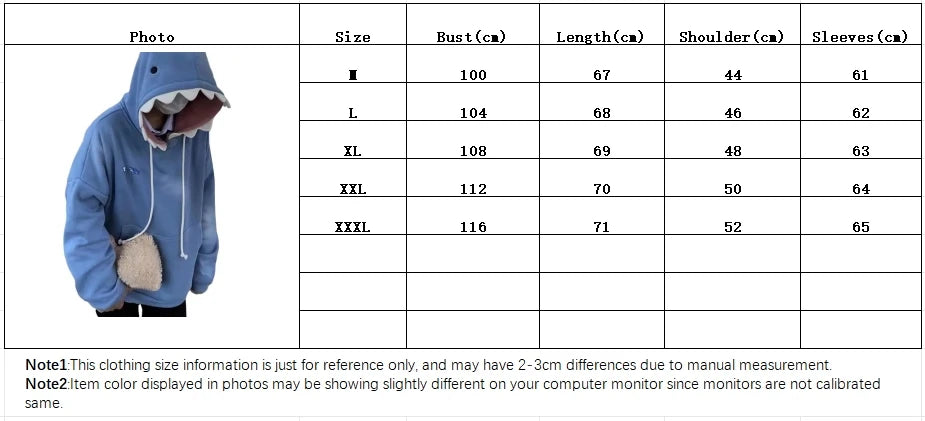 Hoodies Women  New Funny Shark Patchwork Hoodies Men and Women Kawaii Sweatshirt Fashion Casual Pullover School Oversized Clothes