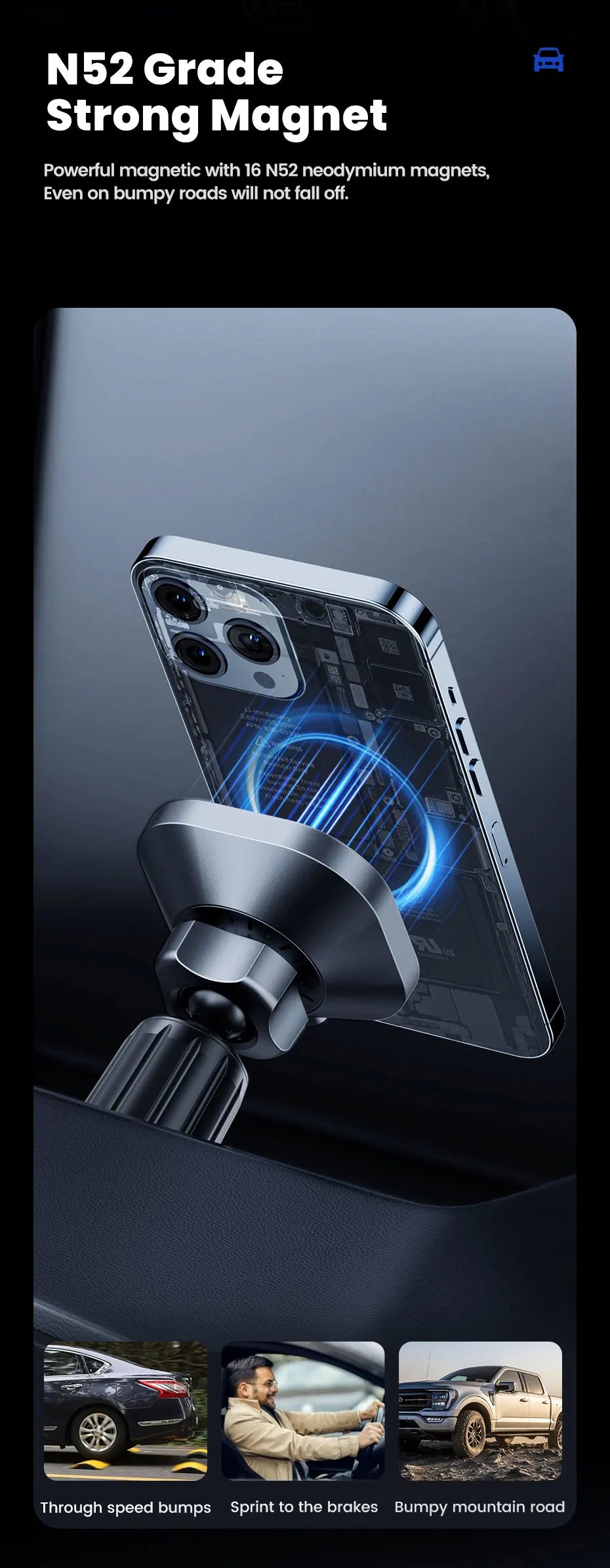 RENOWEARS Magnetic Car Wireless Charger Car Phone Holder Air Outlet 15W Fast Charging Charger in Car For iPhone 15 14 13 12 Pro Max