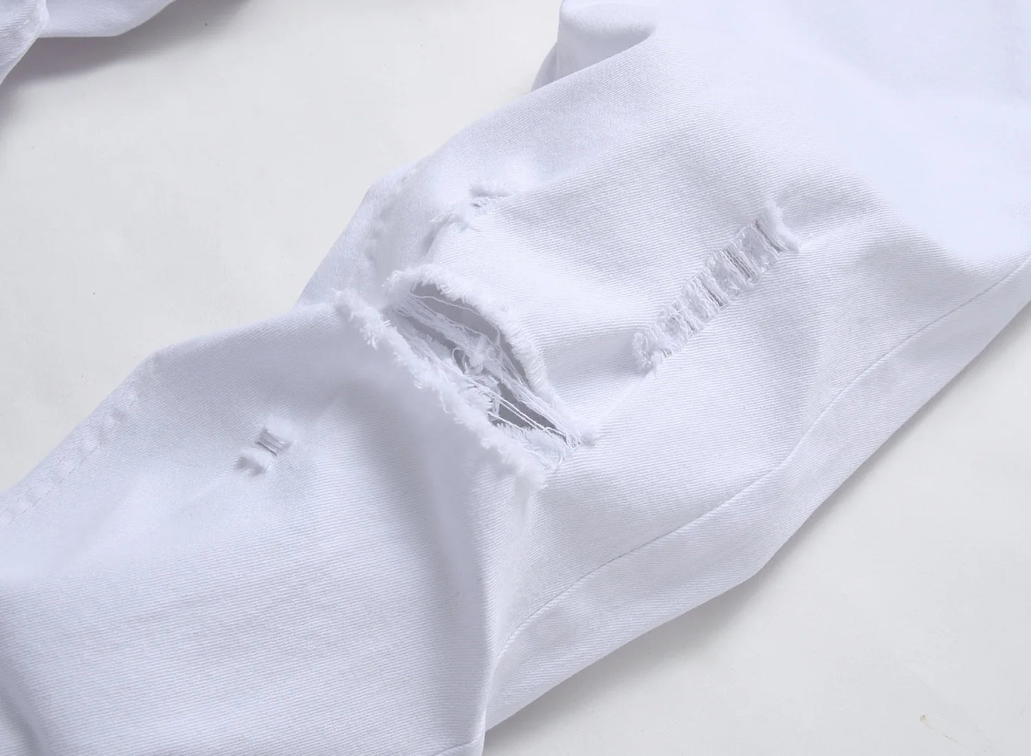 Men Vintage Wash Solid Denim Trouser Mens Casual Slim Fit Pencil Denim Holes Pants 2024