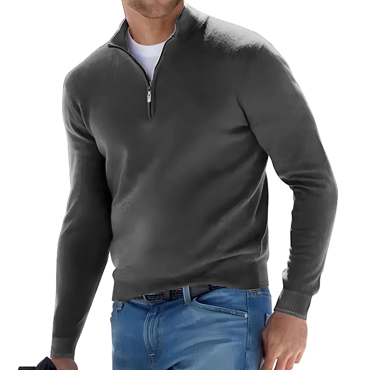 Men's Sweatwear Warm Pullover Solid Color Half Zipper Casual Sweater Slim V-neck Long Sleeve