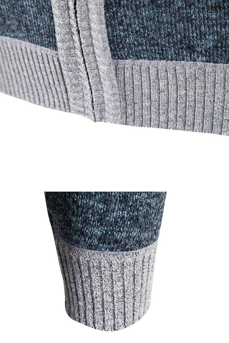 Sweater Coat Knit Jumpers Fleece Warm Jacket Korean Mock Collar Patchworked Zip Windbreaker Men's Overcoat