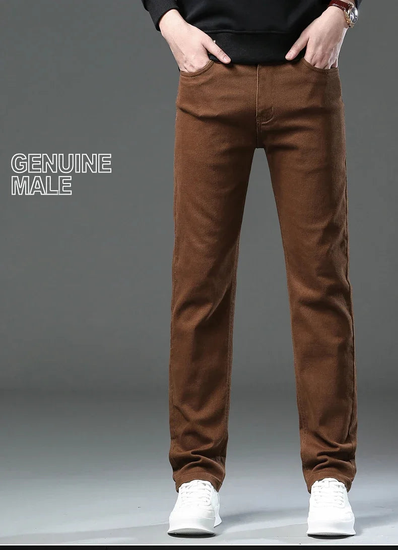 Men's Clothing Slim Jeans Fashion Brown Business Casual Stretch Denim Pants Male Brand Trousers
