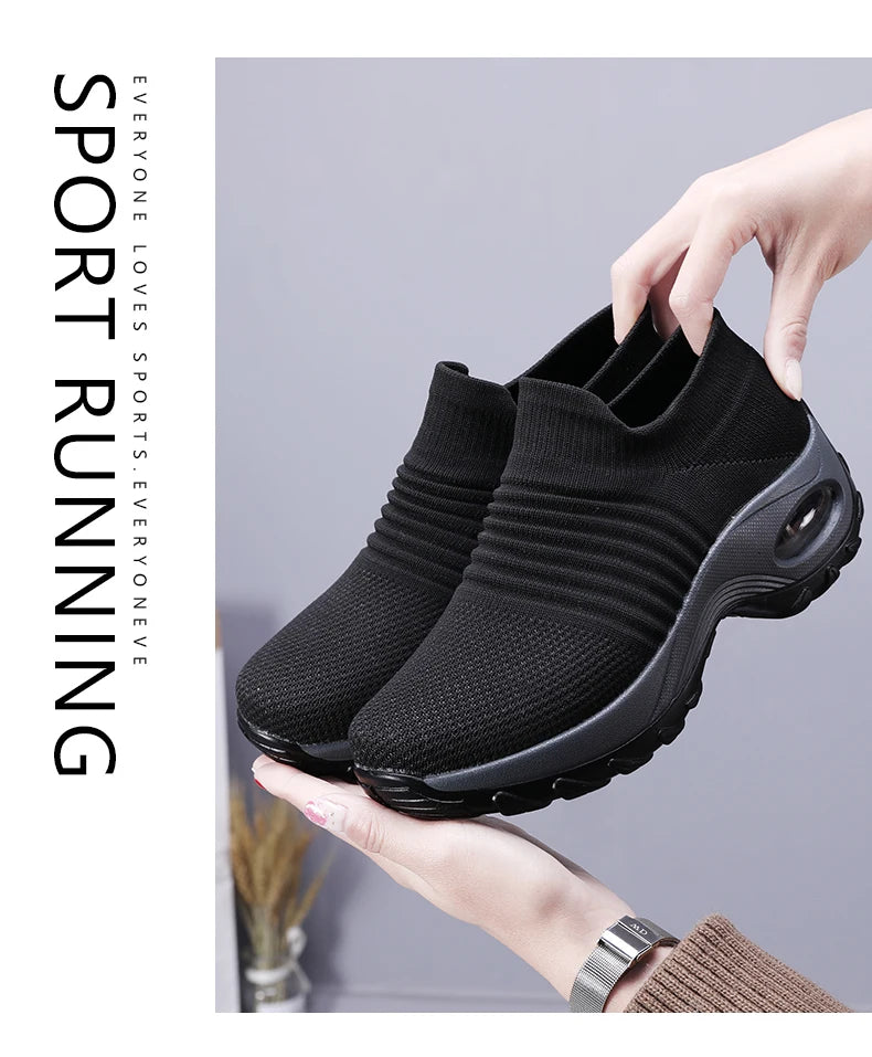 Women Sneakers Fashion Breathable Walking Mesh Platform Shoes Sneakers for Women Gym Vulcanized Shoes Black Female Footwear