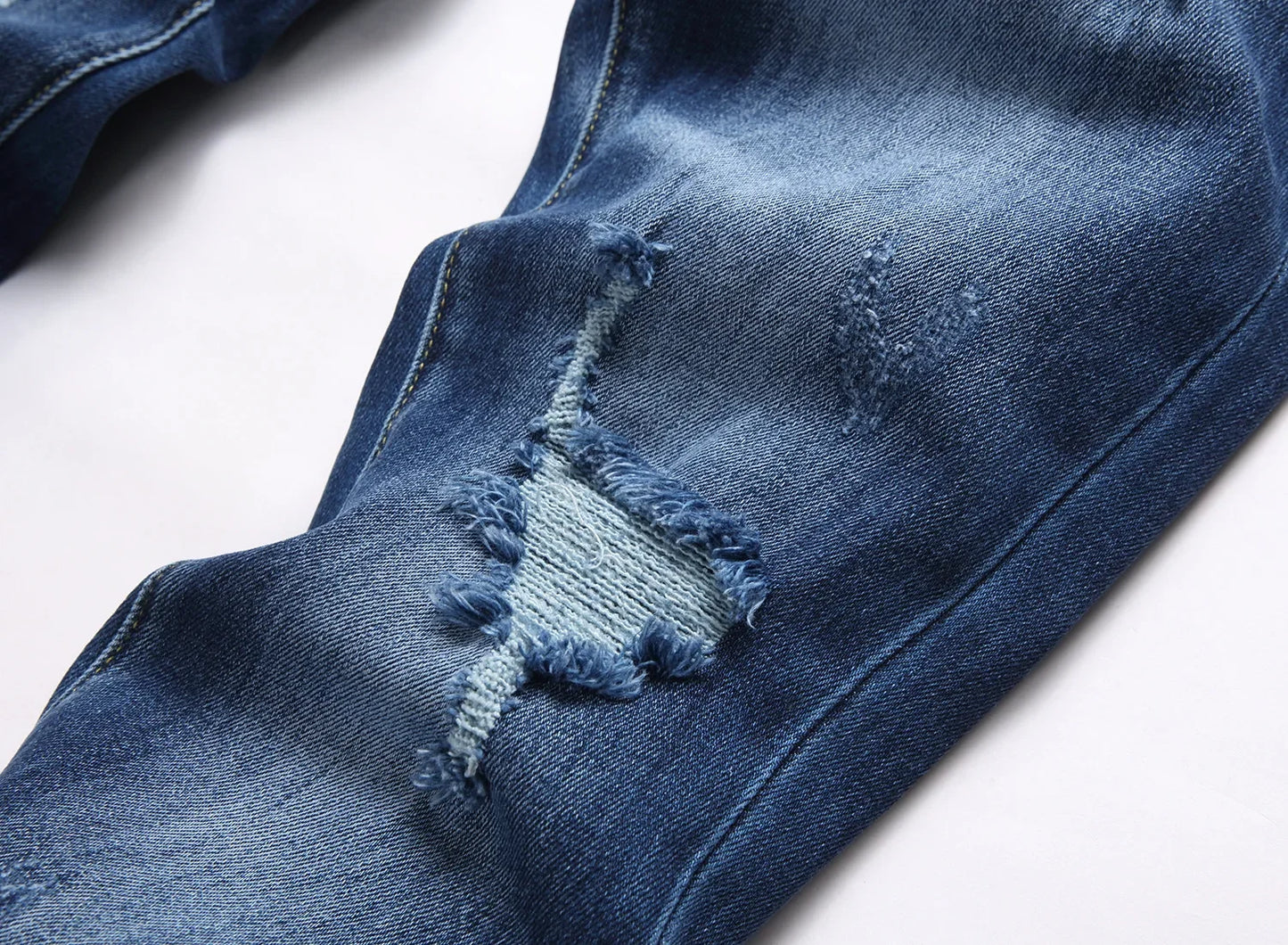 Men's Ripped Jeans Luxury Brand Light Blue Holes Long Trousers Quality Male Fashion Stretch Slim Pants Men Skinny Jeans