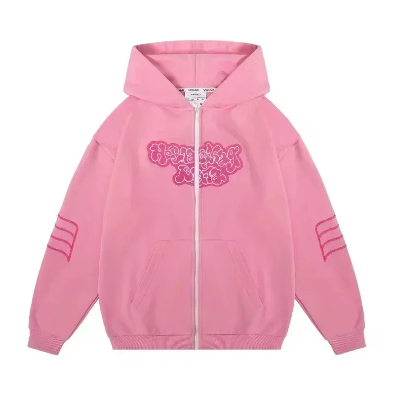 Hoodies Women American Y2K New Hip Hop Trend Zipper Hoodie Women Street Casual Loose Joker Vintage Sweatshirt Unisex Fleece Padded Warm Hoodie