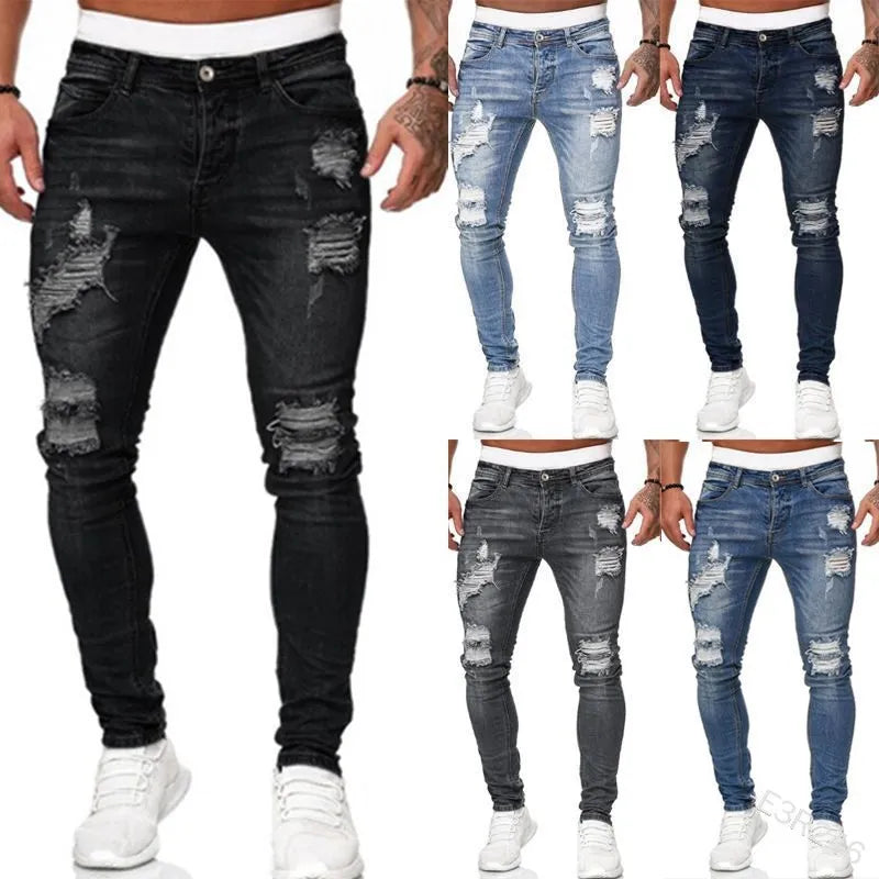 Men Vintage wash Solid Denim Trouser Mens Casual Slim fit pencil denim Pants hot sale