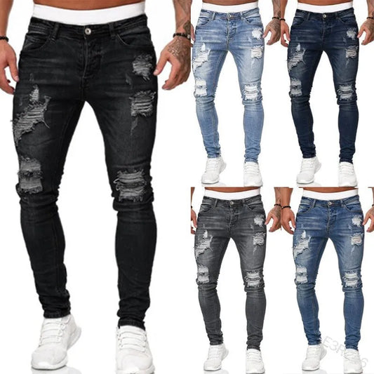 Men Vintage wash Solid Denim Trouser Mens Casual Slim fit pencil denim Pants hot sale