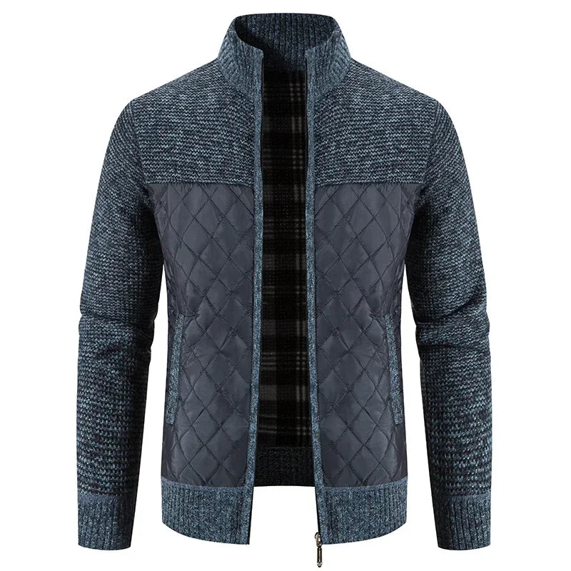 Sweater Jacket Fashion Winter Coat Fleece Hoodies High Quality Luxury Checkered Hooded Knit Cardigan Male Outer Wear