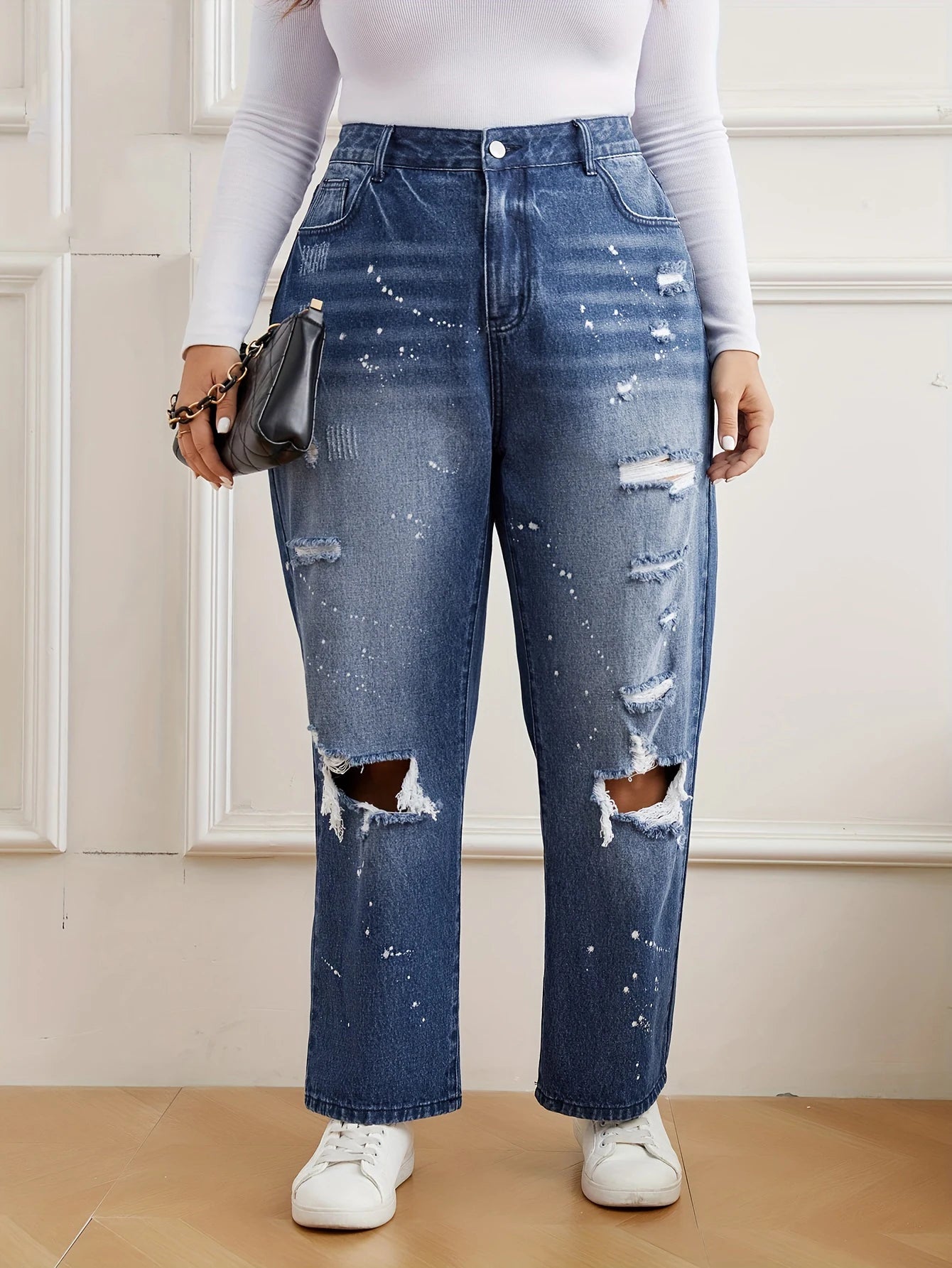 2024 new trendy element hole plus size jeans