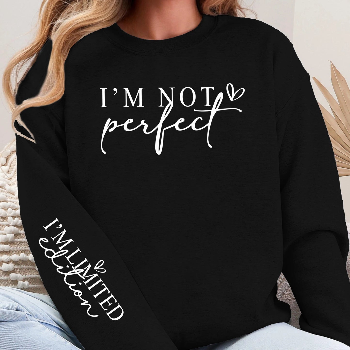I'M Not Perfect Text Design Pullovers Unisex Y2K Fleece Sweatshirts O-Neck Autumn Top Warm Breathable Sweatshirt Casual Clothes
