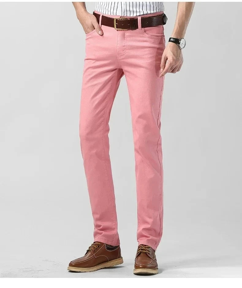 Men's Colorful Denim Stretch Stretch Jeans New Elastic Yellow Pink Red Slim Male Clothing Simple Business Denim Trousers