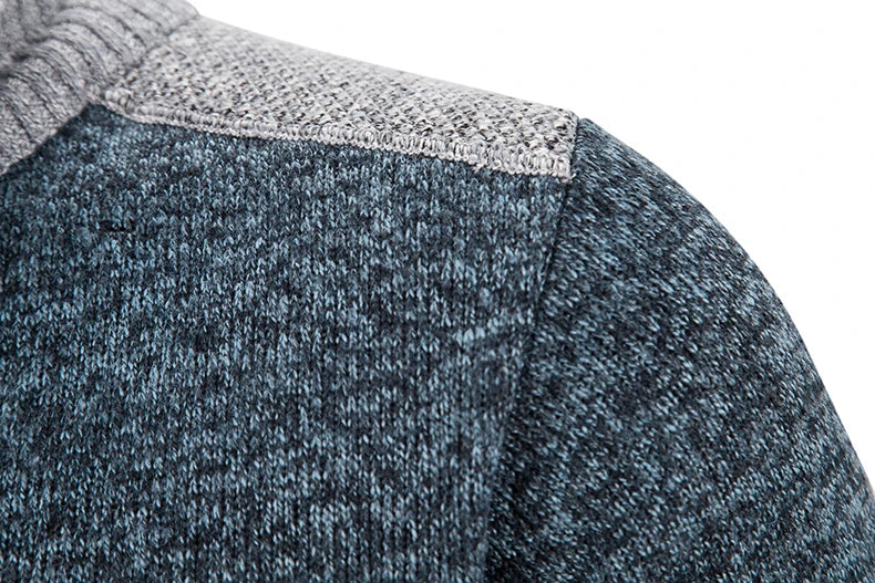 Sweater Coat Knit Jumpers Fleece Warm Jacket Korean Mock Collar Patchworked Zip Windbreaker Men's Overcoat