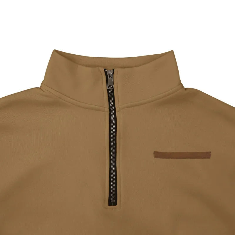 American Autumn Winter Heavy Fleece Long-sleeved Men's Sweatshirt Half Zipper Loose Stand-up Collar Pullover Men's Sweatshirt