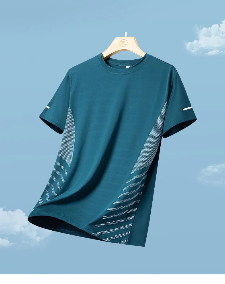 T-shirt Men Summer Ice Silk Thin Top Reflective Printing Quick Dry Short Sleeve Breathable Fitness Sports T-shirt 5XL
