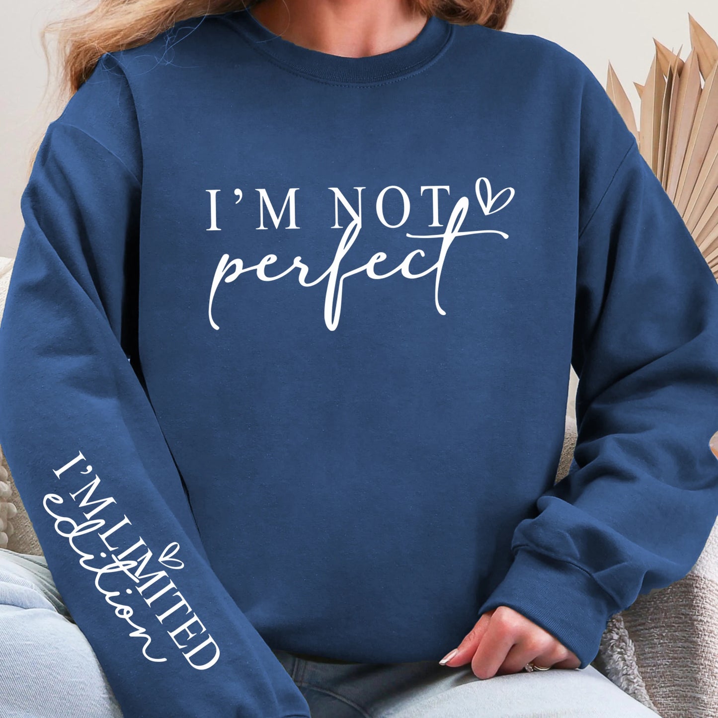 I'M Not Perfect Text Design Pullovers Unisex Y2K Fleece Sweatshirts O-Neck Autumn Top Warm Breathable Sweatshirt Casual Clothes