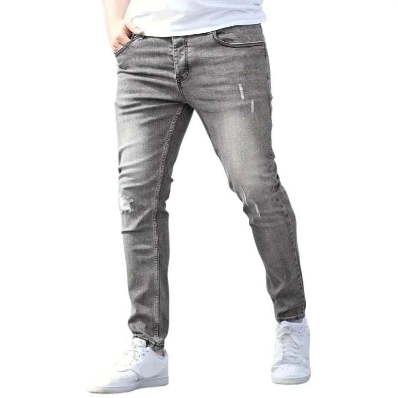 Men's Stretch Slim Fit Jeans Zipper Casual Streetwear Pants Classic Black Blue Skinny Trousers Designer Denim Clothes