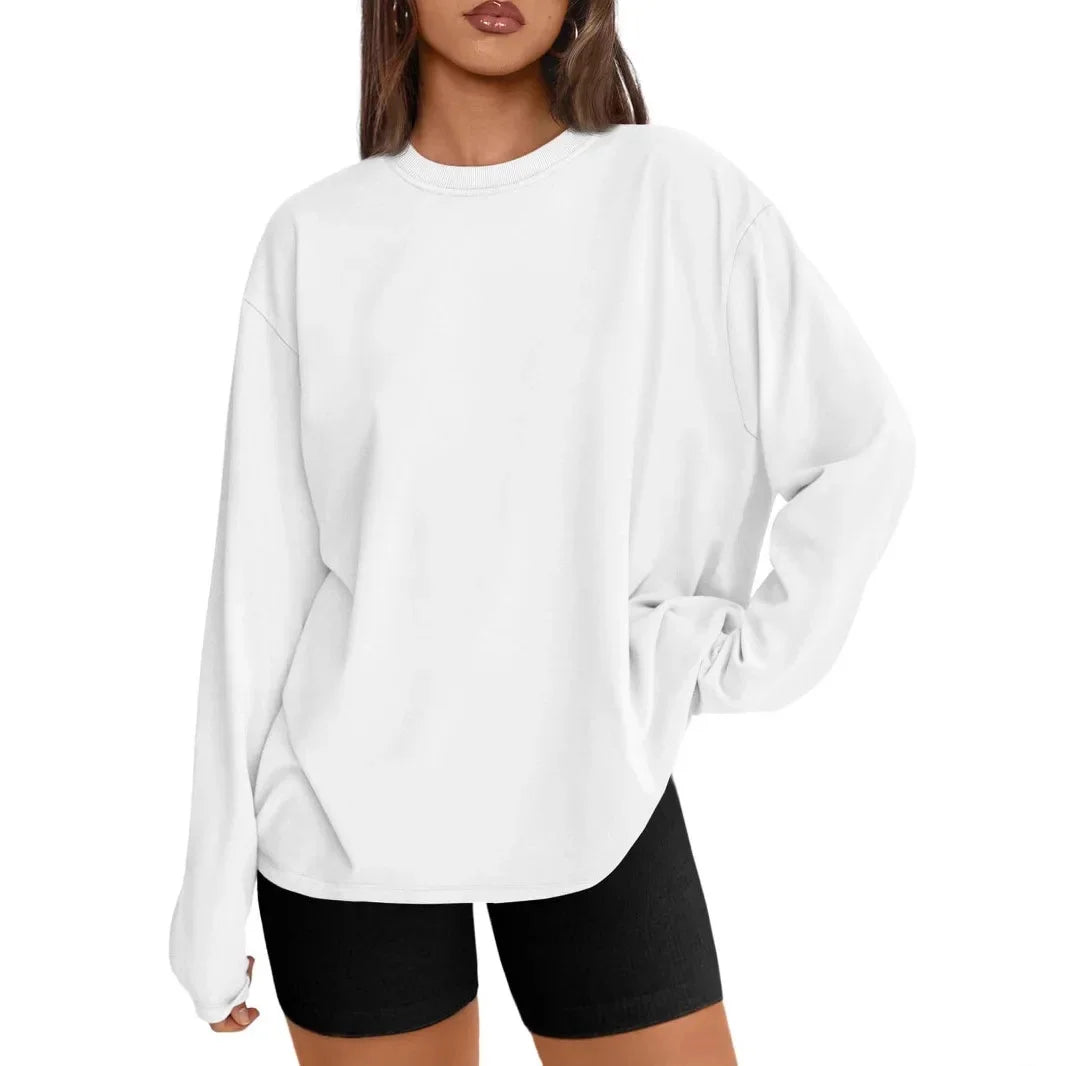Long Sleeve Crew Neck Solid Color T-Shirt for Women Comfortable Cotton Top Fashionable