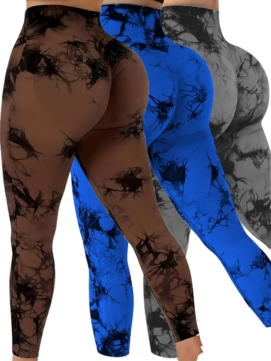 Leggings Tie Dye Seamless Leggings for Women High Waist Yoga Pants Scrunch Butt Lifting Elastic Tights Wide Waistband Sports Leggings