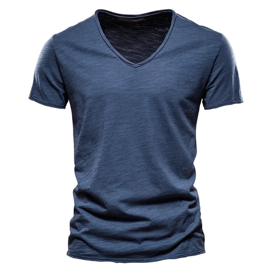 Men Short Sleeve Cotton Men T-shirt V-neck Fashion Design Slim Fit Soild T-shirts Male Tops Tees Short Sleeve T Shirt O-neck For Men