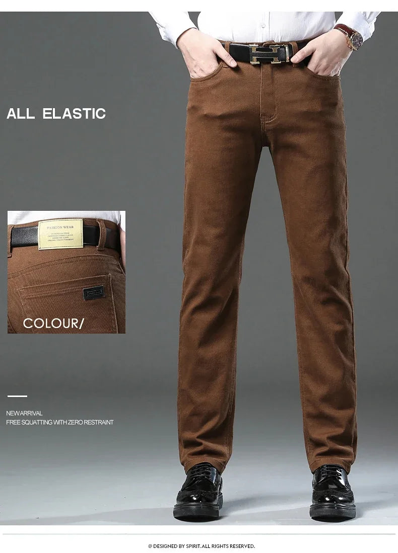 Men's Clothing Slim Jeans Fashion Brown Business Casual Stretch Denim Pants Male Brand Trousers