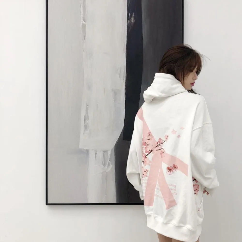 Hoodies Women Streetwear Y2K Harajuku Cute Cherry Blossom Graphic Print Oversized Hoodie Gothic Casual Pullover Sweatshirt Men Women Clothing