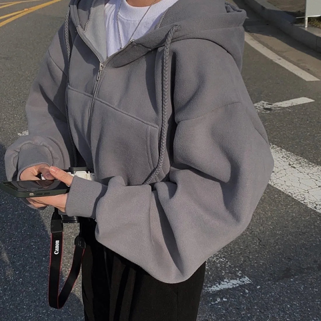 Hoodies Women ,Casual Hood Sweatshirt Women Y2K Zip Up Hoodies Solid Harajuku Long Sleeve Shirt Oversized Crop Tops Female Loose Jackets Coat