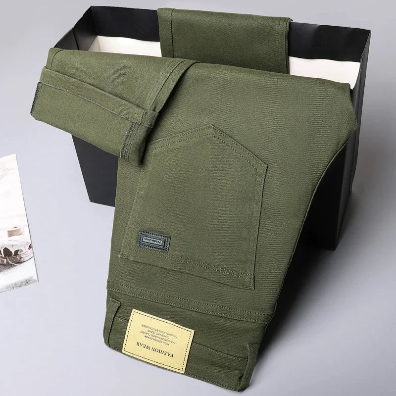 Men's Clothing Slim Jeans Fashion Brown Business Casual Stretch Denim Pants Male Brand Trousers