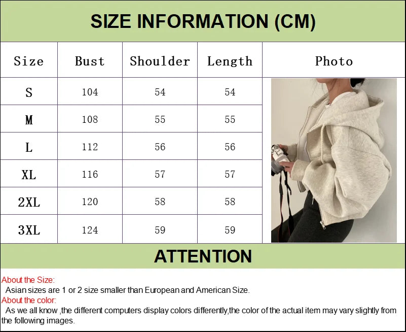 Hoodies Women ,Casual Hood Sweatshirt Women Y2K Zip Up Hoodies Solid Harajuku Long Sleeve Shirt Oversized Crop Tops Female Loose Jackets Coat