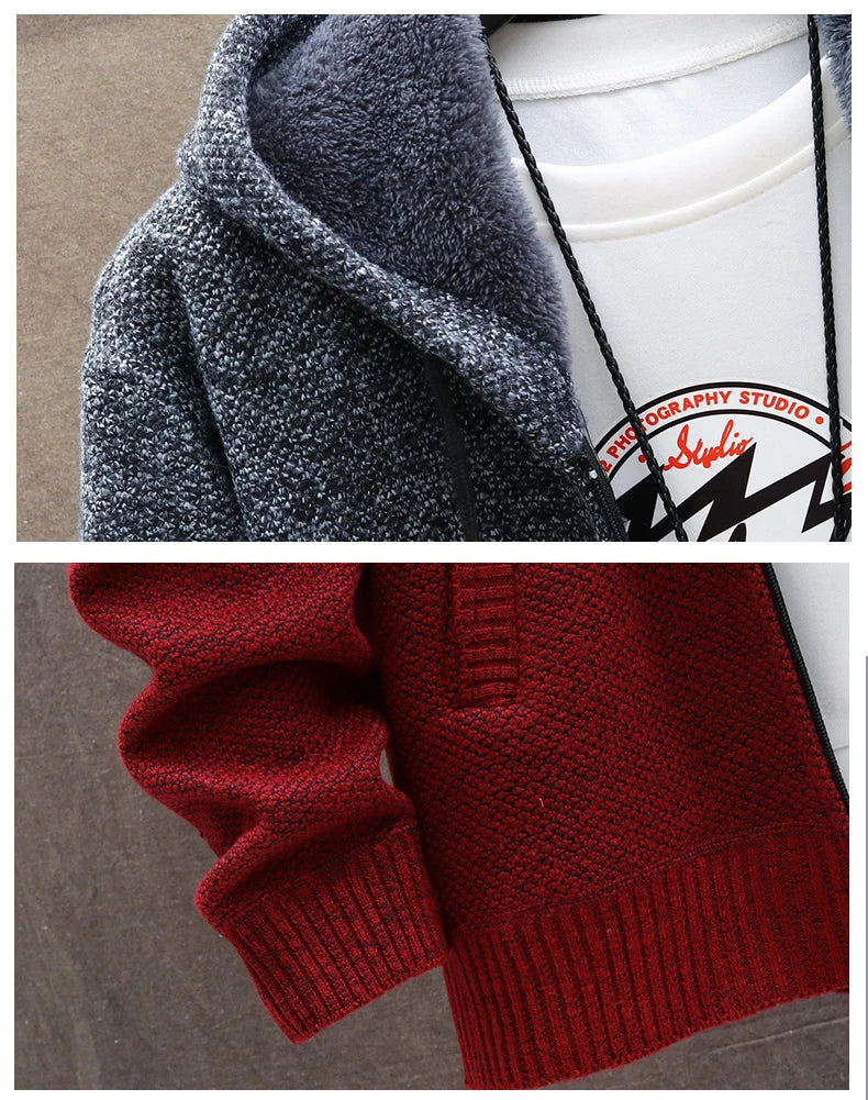 Sweater Fleece Coat Striped Jackets Fashion Hoodies Winter Autumn Thick Warm Windbreaker Pullovers Male Clothing