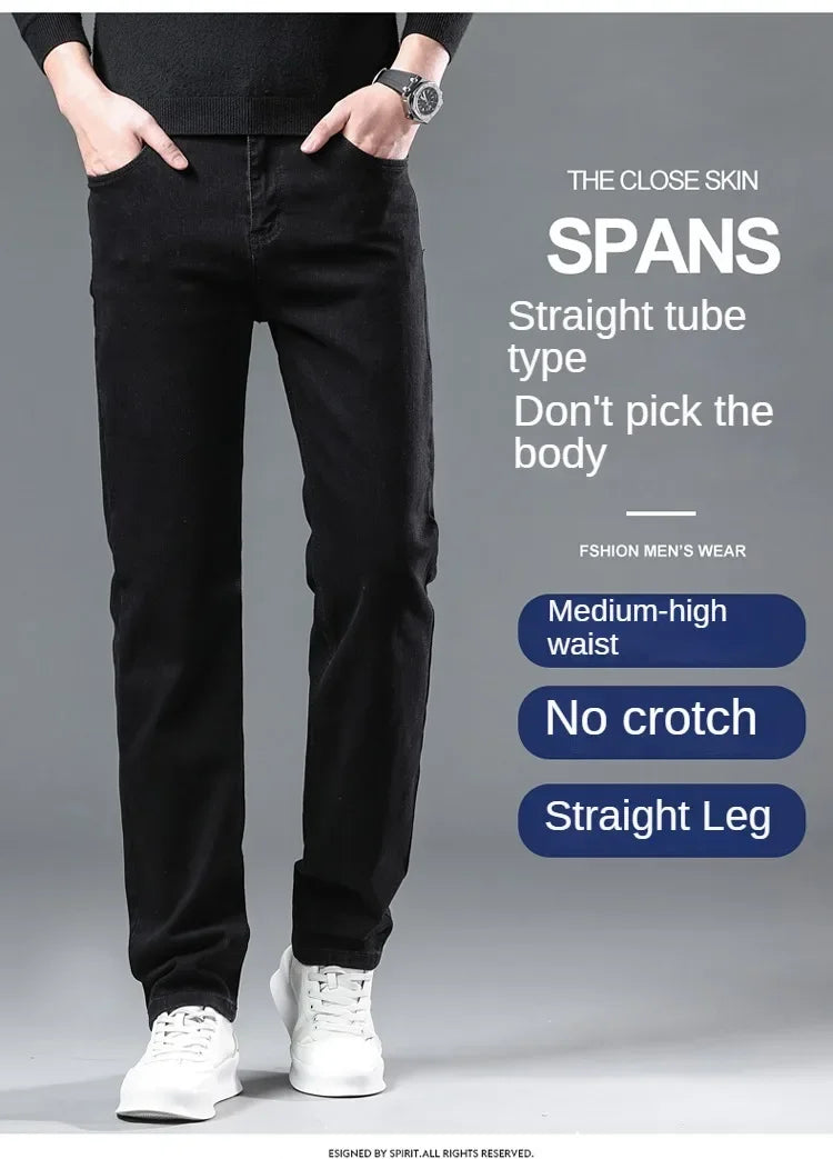 Men Slim Fit Stretch Thick Velvet Pants Warm Jeans Casual Fleece Trousers Male