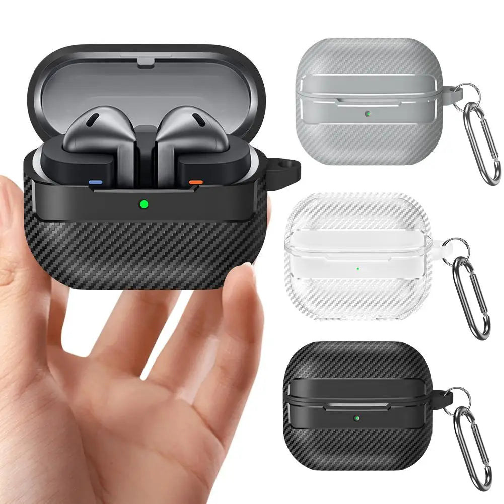 For Samsung Galaxy Buds 3 Pro Case Carbon Fiber Texture Pattern Case Shockproof Protective Soft Silicon Case With Keychain