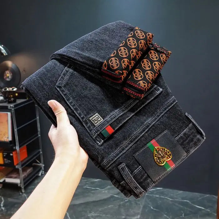 Men's Printed Design Street All-Match Casual Soft Stretch Quality Men's Clothing Skinny Trousers