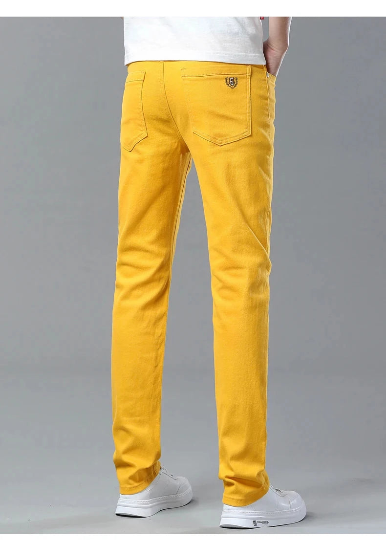 Men's Colorful Denim Stretch Stretch Jeans New Elastic Yellow Pink Red Slim Male Clothing Simple Business Denim Trousers