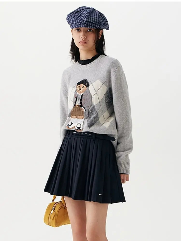High Street Luxury French Ladies Embroidery Bear Knitted Pullover Sweater For Women Fashion Casual Knitwear Tops Pull Femme