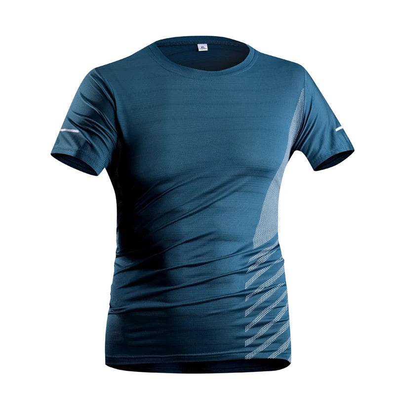 T-shirt Men Summer Ice Silk Thin Top Reflective Printing Quick Dry Short Sleeve Breathable Fitness Sports T-shirt 5XL