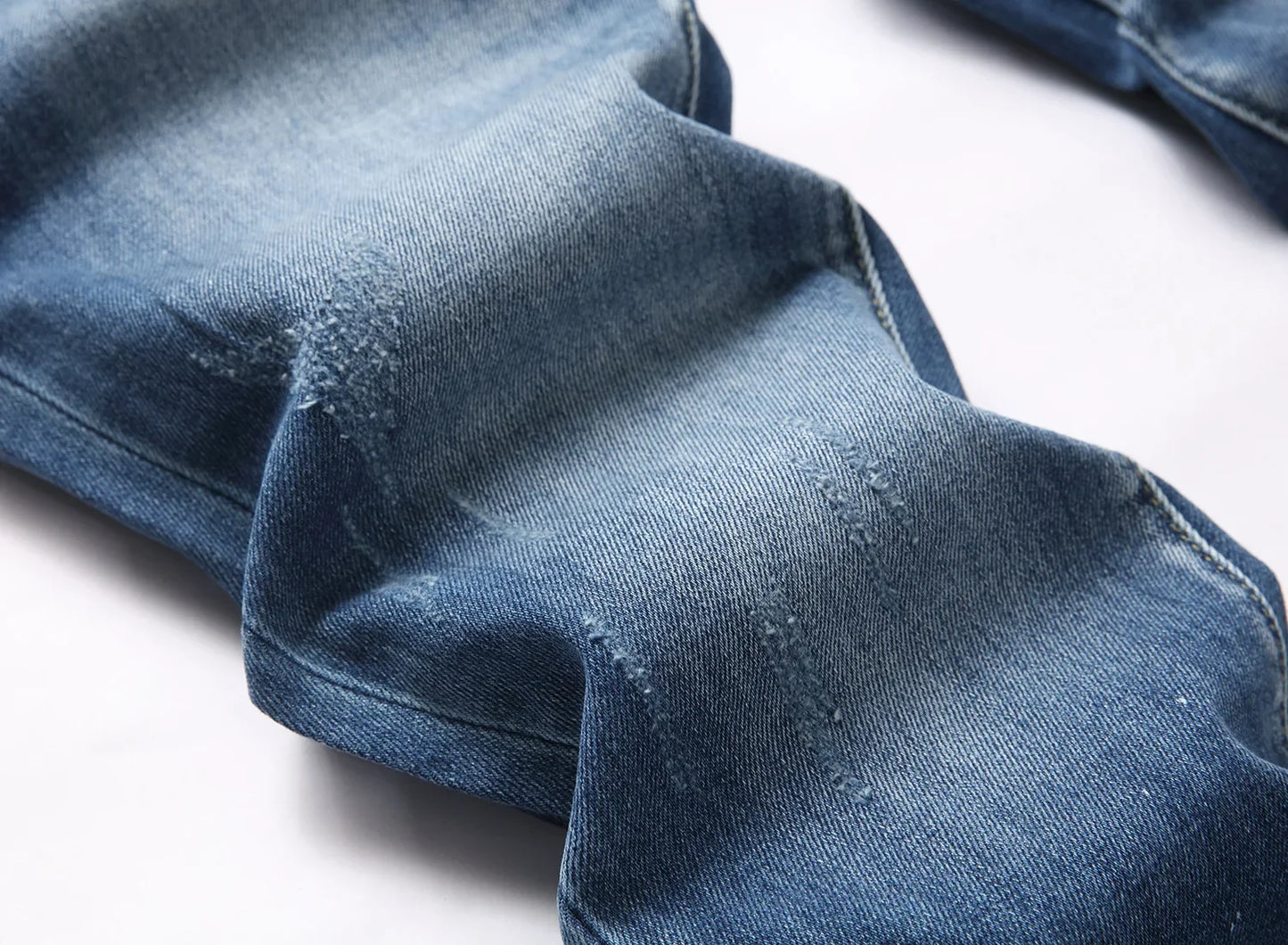 Men's Ripped Jeans Luxury Brand Light Blue Holes Long Trousers Quality Male Fashion Stretch Slim Pants Men Skinny Jeans