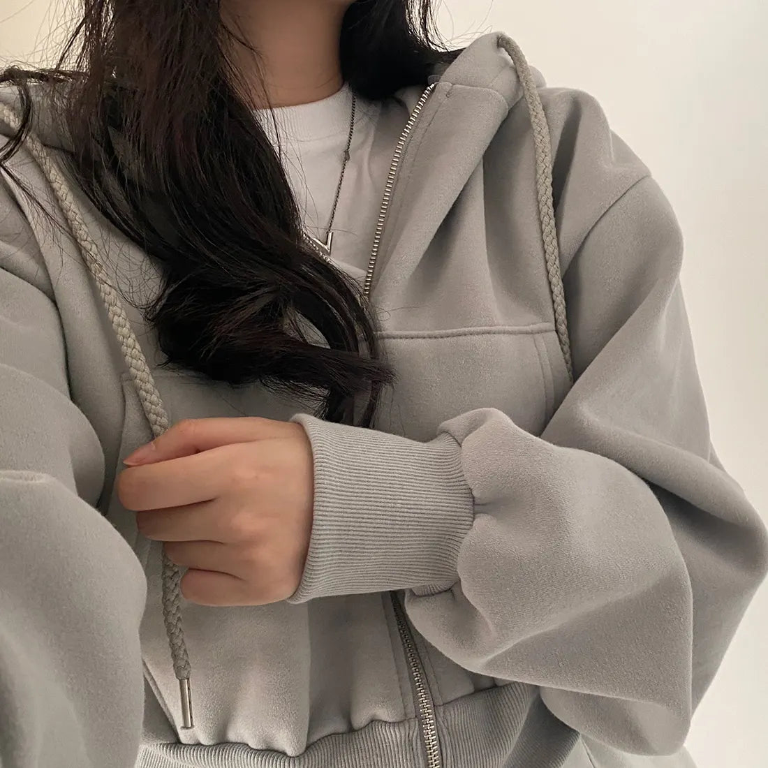 Hoodies Women ,Casual Hood Sweatshirt Women Y2K Zip Up Hoodies Solid Harajuku Long Sleeve Shirt Oversized Crop Tops Female Loose Jackets Coat